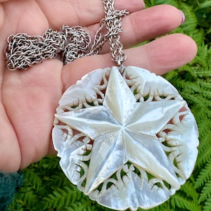 Impressive Large Victorian Mother Of Pearl Star Pendant Necklace