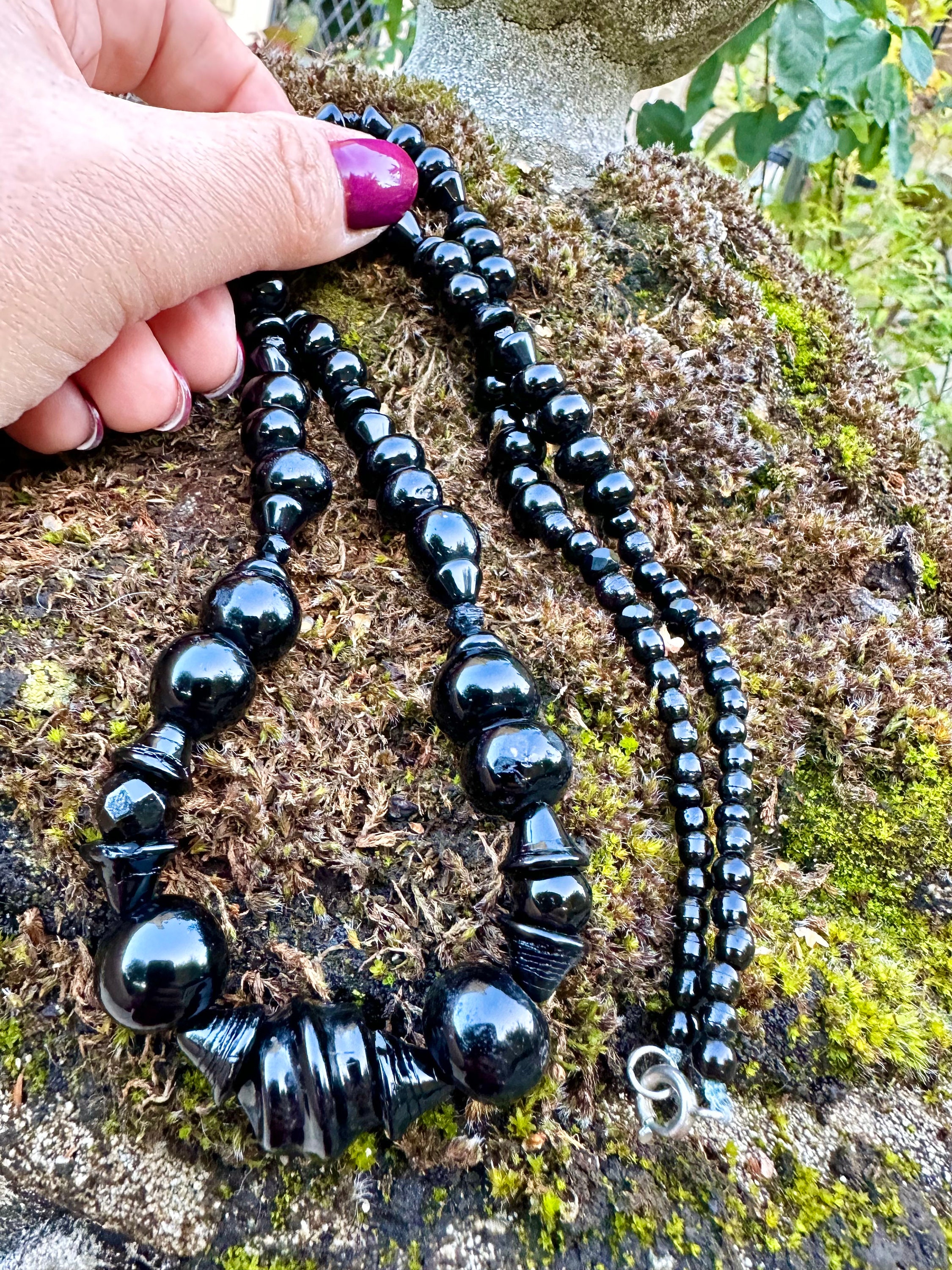 Avalaya Statement Collana Multistrato In Legno - Perline A Strati, Lunghezza 70cm, Nero - Casual E Chic