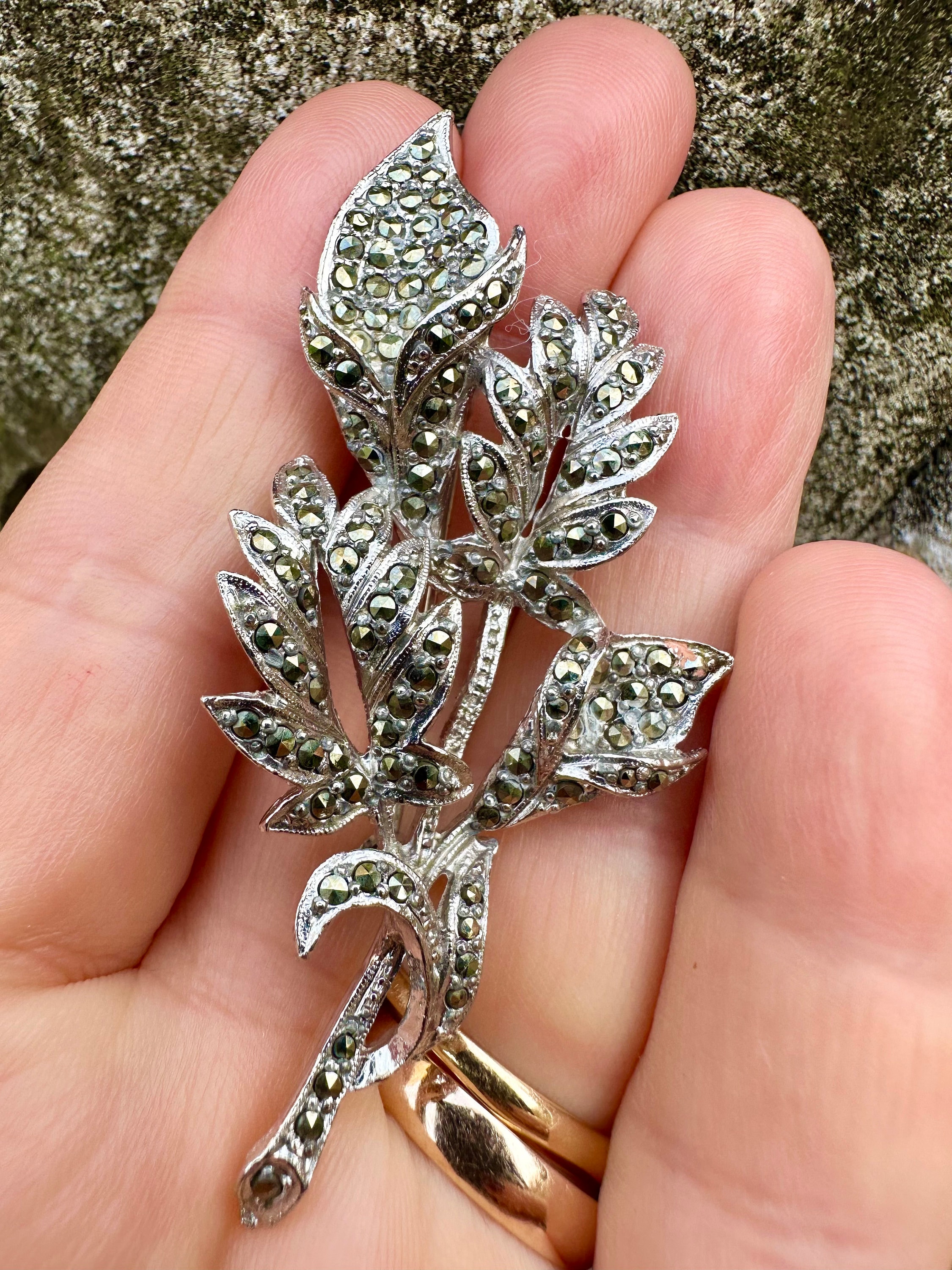 Broche Ancienne En Marcassite Et Perle - Style Français Vintage - Occasion