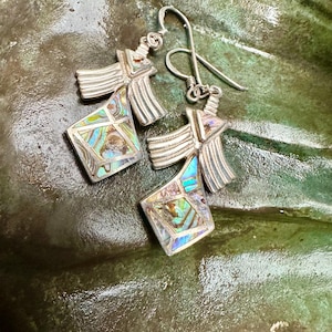 Vintage Silver Abalone Shell Earrings