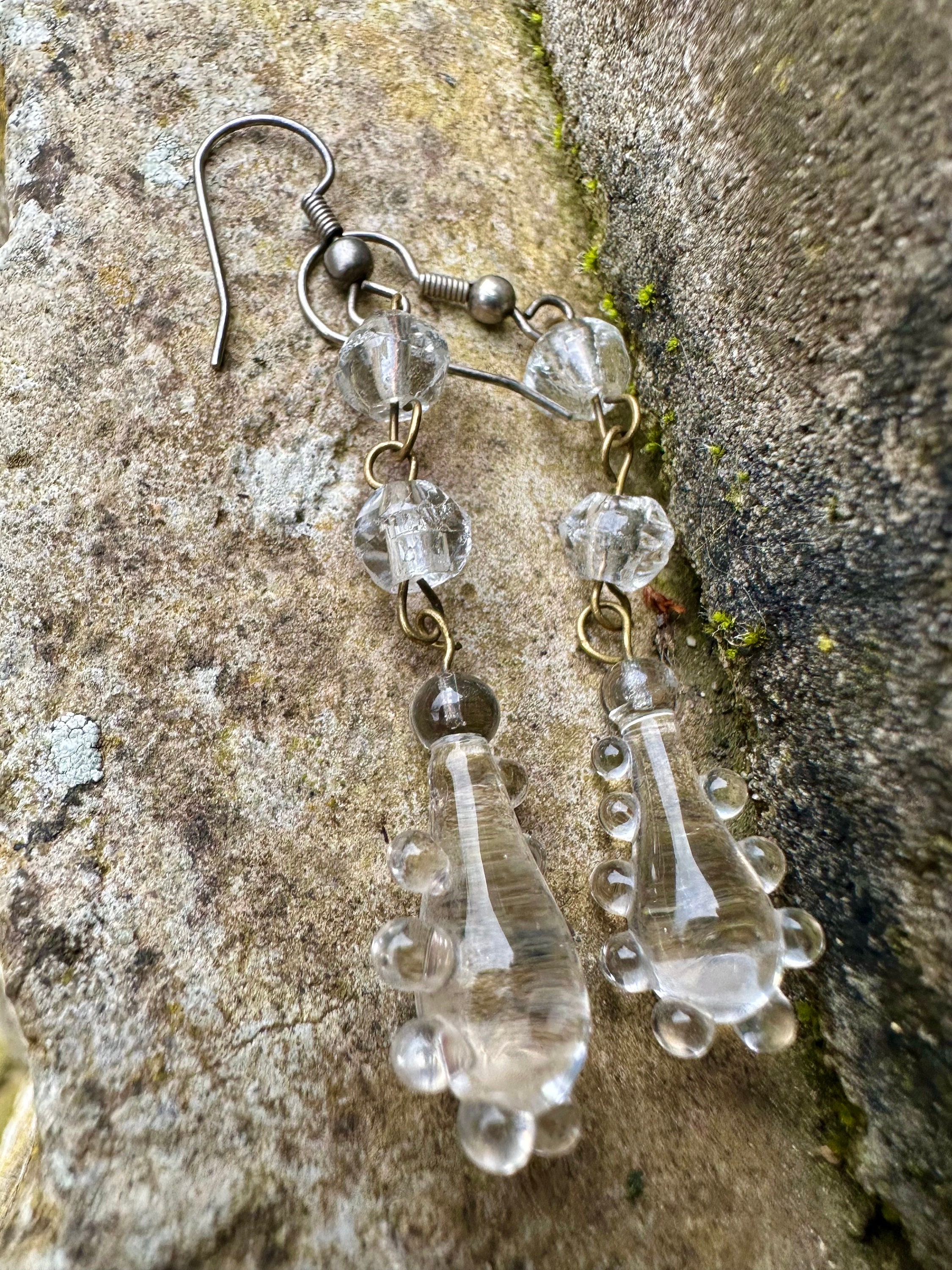 Vintage Art Deco Clear Glass Earrings - Etsy
