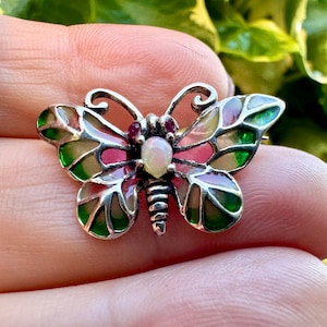Silver Plique A Jour Colourful Enamel Butterfly Brooch