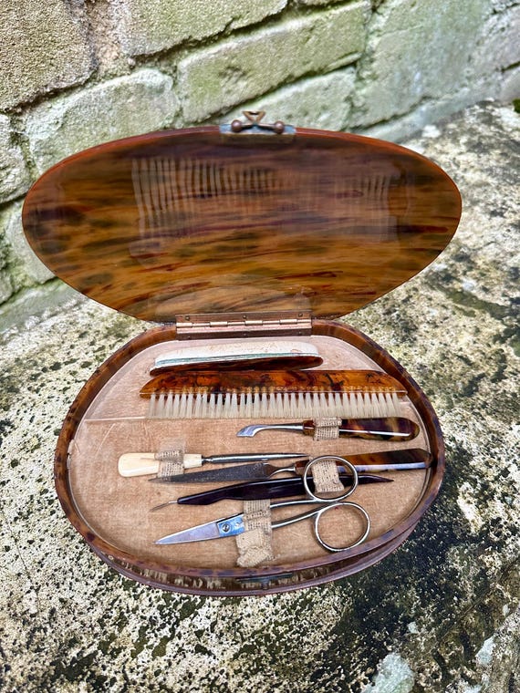 Antique Faux Tortoiseshell Manicure Set