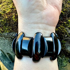 Antique Victorian Expandable Whitby Jet Bracelet