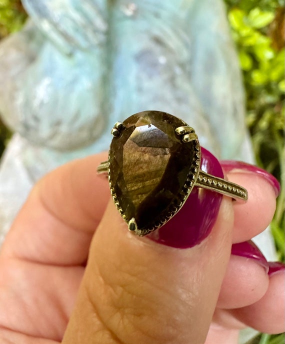 Vintage Silver Bronzite Gemstone Ring - image 1