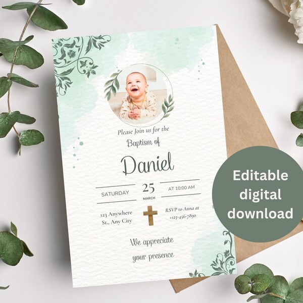 Personalised Baptism Invitation - Instant Download - Christening Invitation for Boys - Customisable and Ready for Your Special Occasion