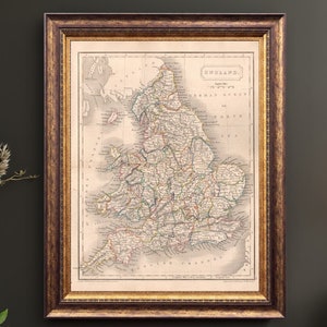 ヴィンテージ 1844 イングランド地図ポスタープリント、アンティーク ブリテン諸島地図ウォールアート、歴史的な英国地図の複製、歴史愛好家へのギフト