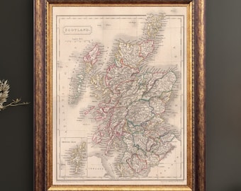 Vintage 1844 Scotland Map Poster Print, Antique Scottish Cartography Wall Art, Historic Map Reproduction, Gift for History Enthusiasts