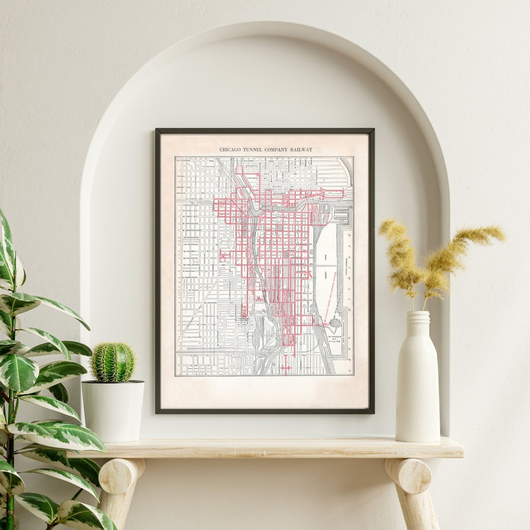 Vintage 1925 Chicago Tunnel Company Railway Map Reproduction, Historic ...