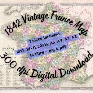 1842 Vintage Map of France, Printable Antique Map, Historical Wall Art, French Map Poster, Digital Download, Home Office Decor
