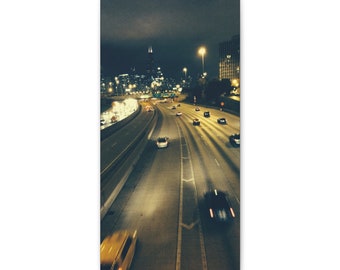 Chicago Night Skyline Canvas Print, Urban Photography Wall Art