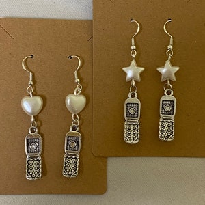 y2k star heart flip phone earrings