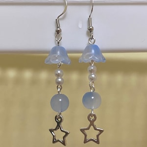 blue pearl flower y2k earrings dangle starstruck