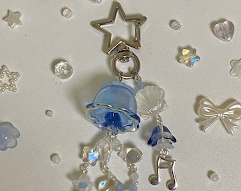 y2k Deep sea dark and light blues jellyfish aesthetic beaded keychain
