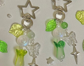 green matching vegtable glass asian bok choy aesthetic y2k beaded star keychains