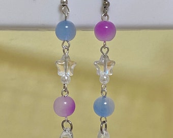 dewdrop purple and blue mismatch star earrings y2k earrings