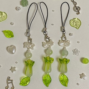 aesthetic bok choy green pearl beaded phonecharm