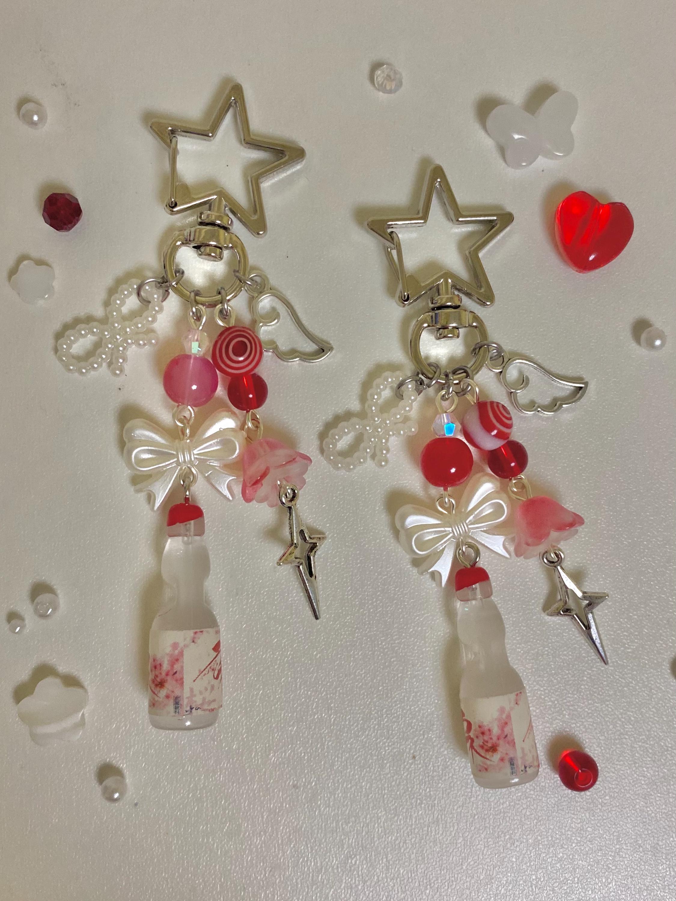 aesthetic y2k beaded Japanese red ramune keychain