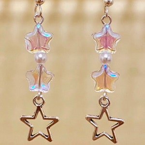 clear holographic shooting star y2k earrings