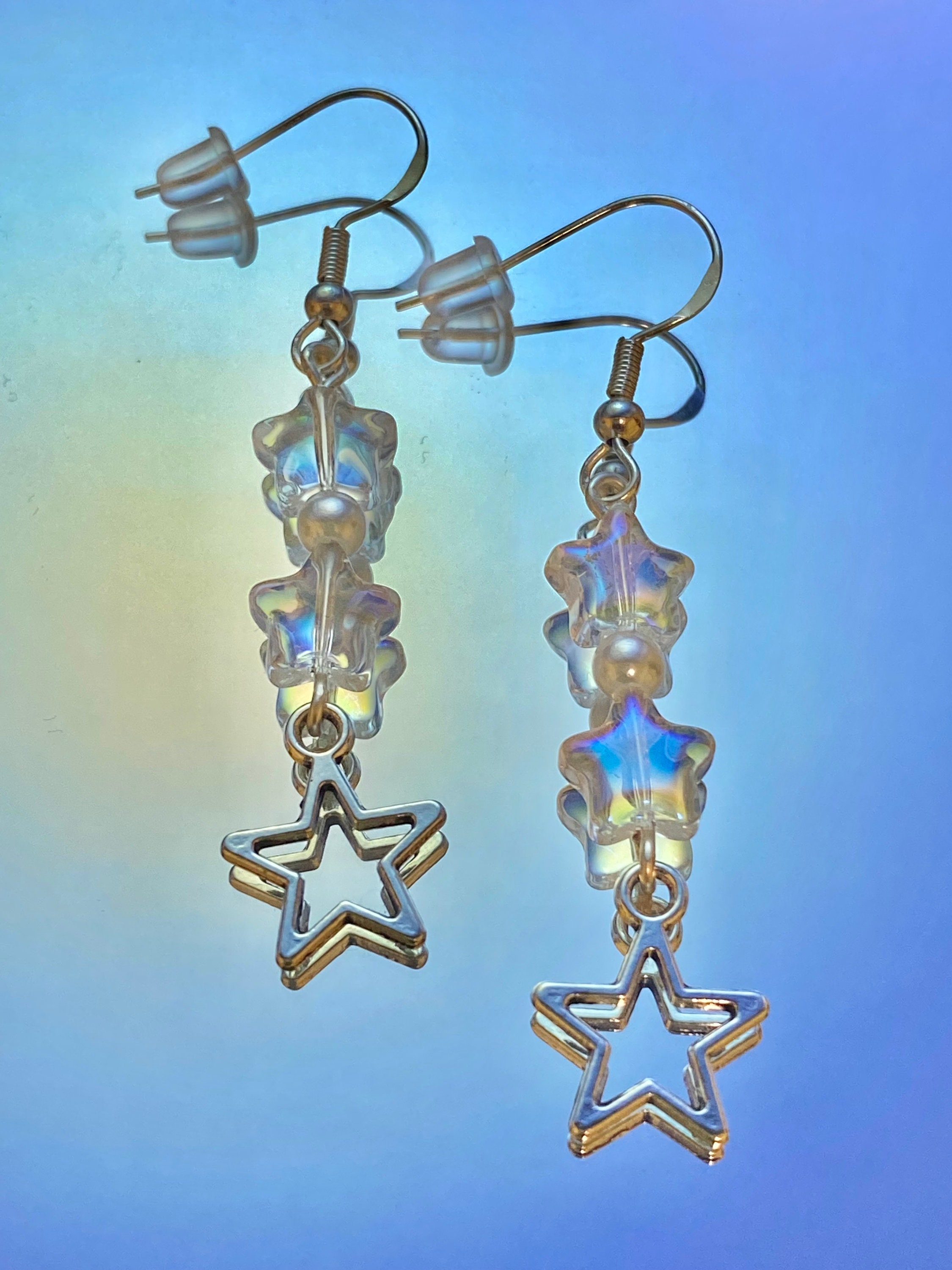 Clear Holographic Shooting Star Y2k Earrings Etsy