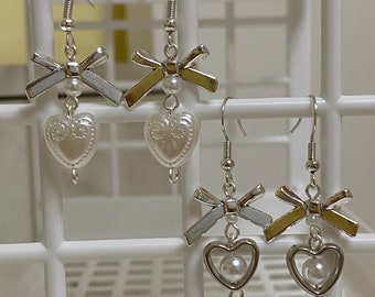 aesthetic y2k coquette bow heart short earrings