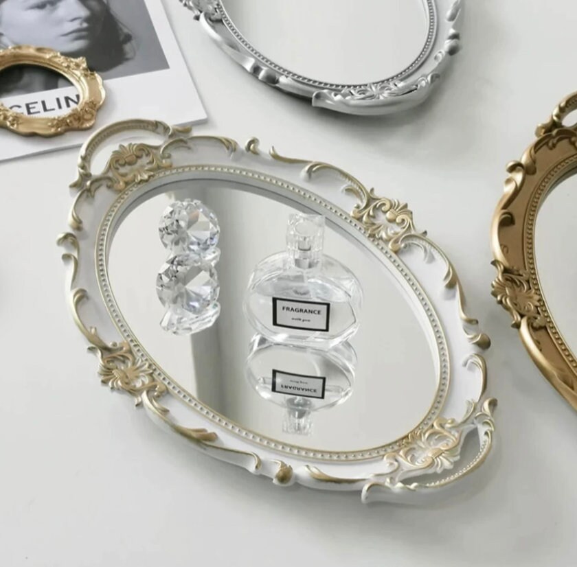 European Style Decorative Mirror Tray Oval Storage Tray Etsy