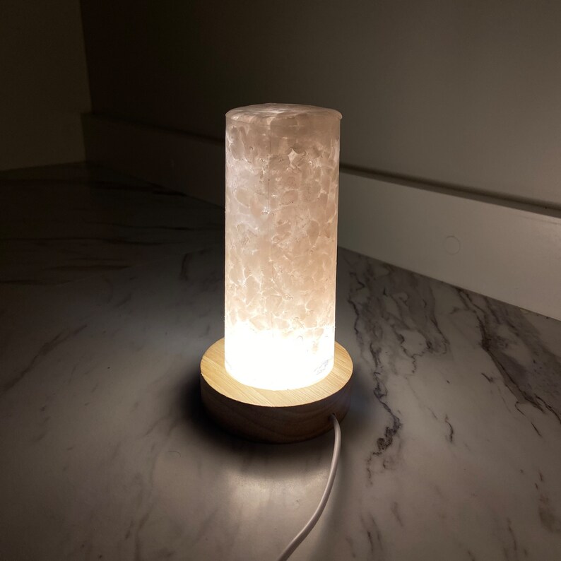 Large Rose Quartz Lamp Handmade Healing Crystal Accent Light Wood Base Etsy