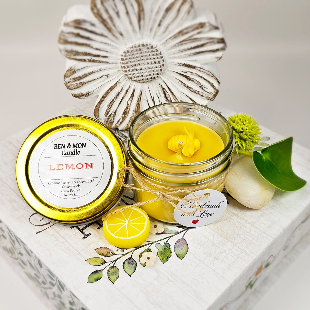 Organic Beeswax & Coconut Oil Candle lemon Scent Hand Poured Etsy