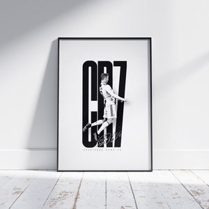 Cristiano Ronaldo geïnspireerde poster, Juventus voetbalposter minimalistisch, modern, kantoormuurkunst, slaapkamerkunst, voetbalkartel