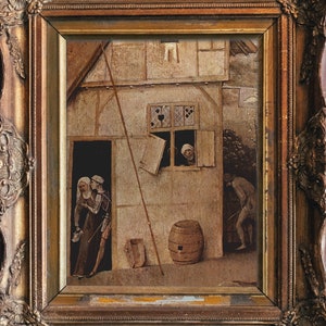 Medieval Brothel Scene, Weird Renaissance Art, Detail from The Pilgrimage of Life, Hieronymus Bosch, High Quality Art Print