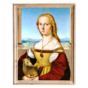 The Lady and the Unicorn Art Print, Medieval Renaissance Unicorn Art, Antique Unicorn Painting, Raphael, Unicorn Gift, Baby Unicorn