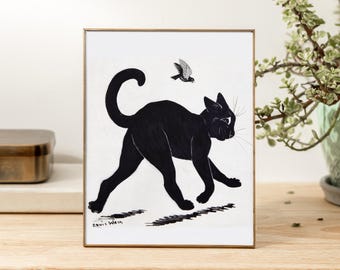 Strutting Tom Cat, Black Cat Art Print, Louis Wain, Reproduction