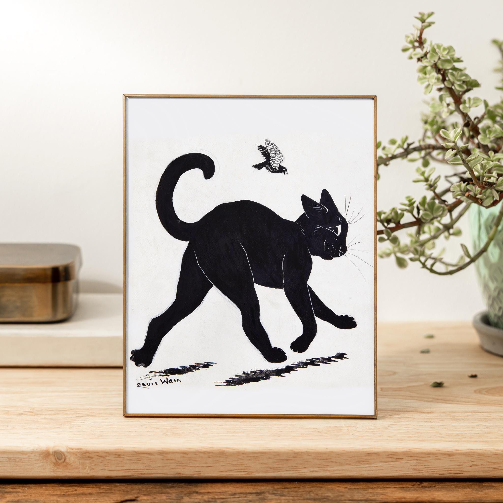 Strutting Tom Cat, Black Cat Art Print, Louis Wain, Reproduction