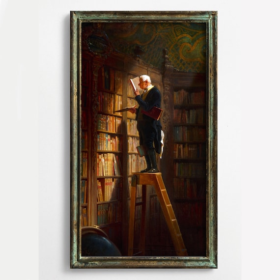 Cool Antique Library Art, The Bookworm, High Quality Art Print, Carl Spitzweg, Booklovers Art, Victorian Librarian Art, Antique Books