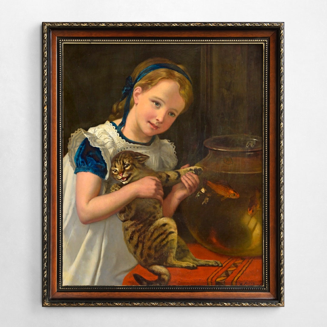 Victorian Girl and Naughty Cat Art Print, Charles Verlat Painting - Etsy