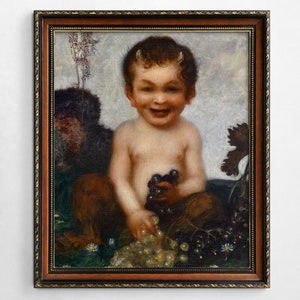 Cute Young Boy Faun, Baby Satyr with Grapes, Franz von Stuck, Young Faun, High Quality Art Print, Satyr Mythology Painting, Happy Boy Art