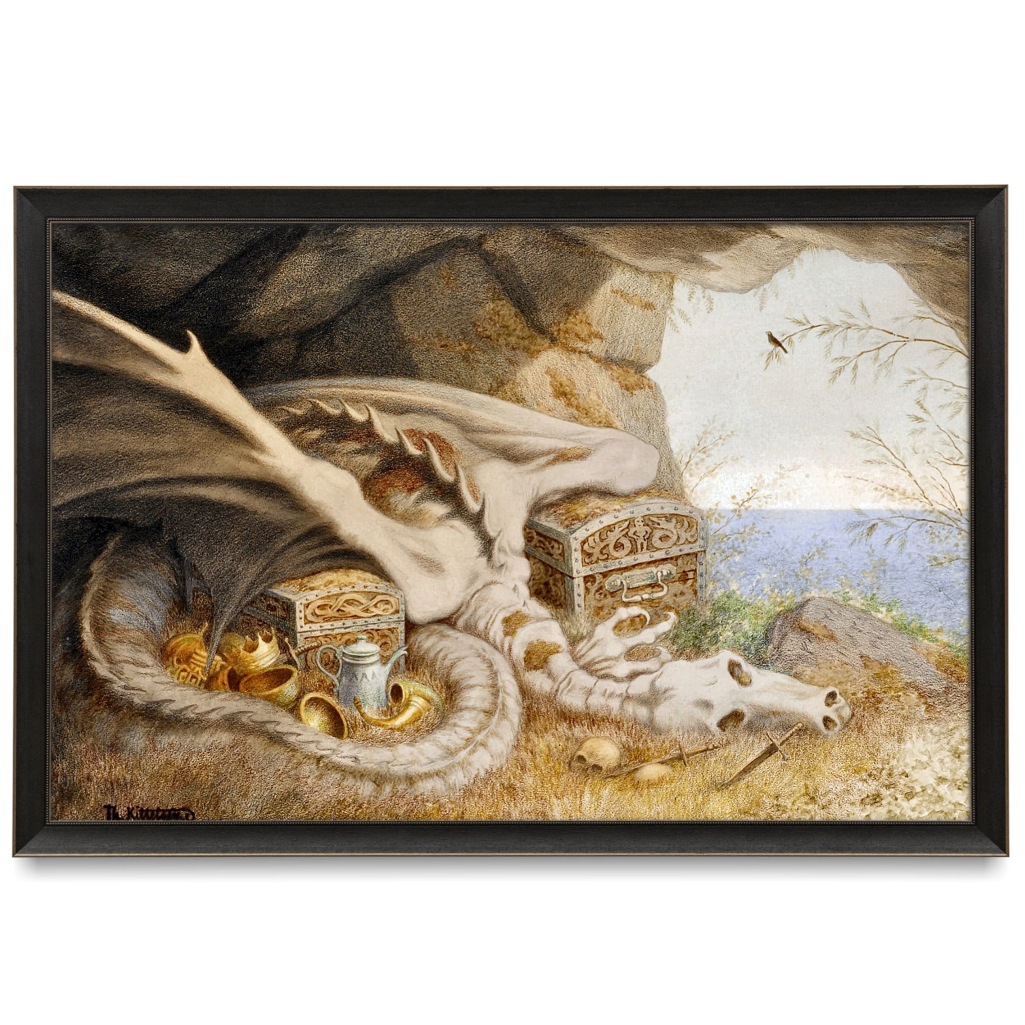 Buy 19th Century Dragon Drawing, Dragon Art, Theodor Kittelsen, High  Quality Art Print, Dragon Skeleton, Medieval Art, Dragon and Treasure  Online in India - Etsy