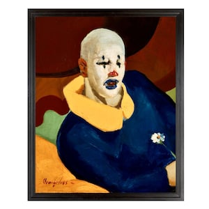 Vintage Clown Wall Art, Clown Painting Art Print, George Luks, Primary Colors, Serious Clown, Odd Quirky Wall Art, Sad Clown, Clown Decor