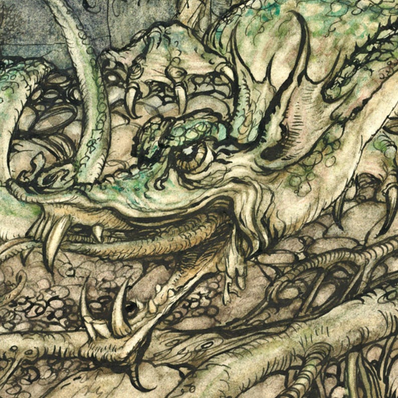 The Green Dragon, Arthur Rackham Fairytale Book Illustration, Vintage ...