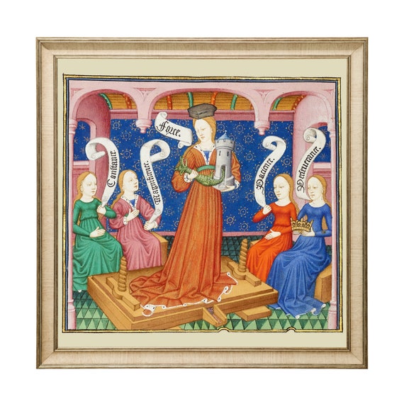 Medieval Dragon Art, Dragon Castle Middle Ages Art Print, 14th