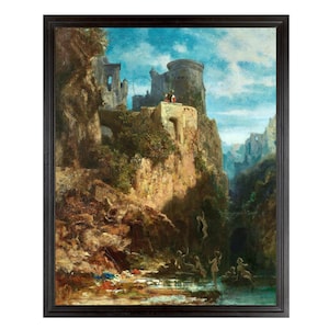 Mermaid Catch, Silly Antique Art, Carl Spitzweg, 19th Century Castle Art Print, Mermaids Painting, Humorous Antique Art, 19th Century