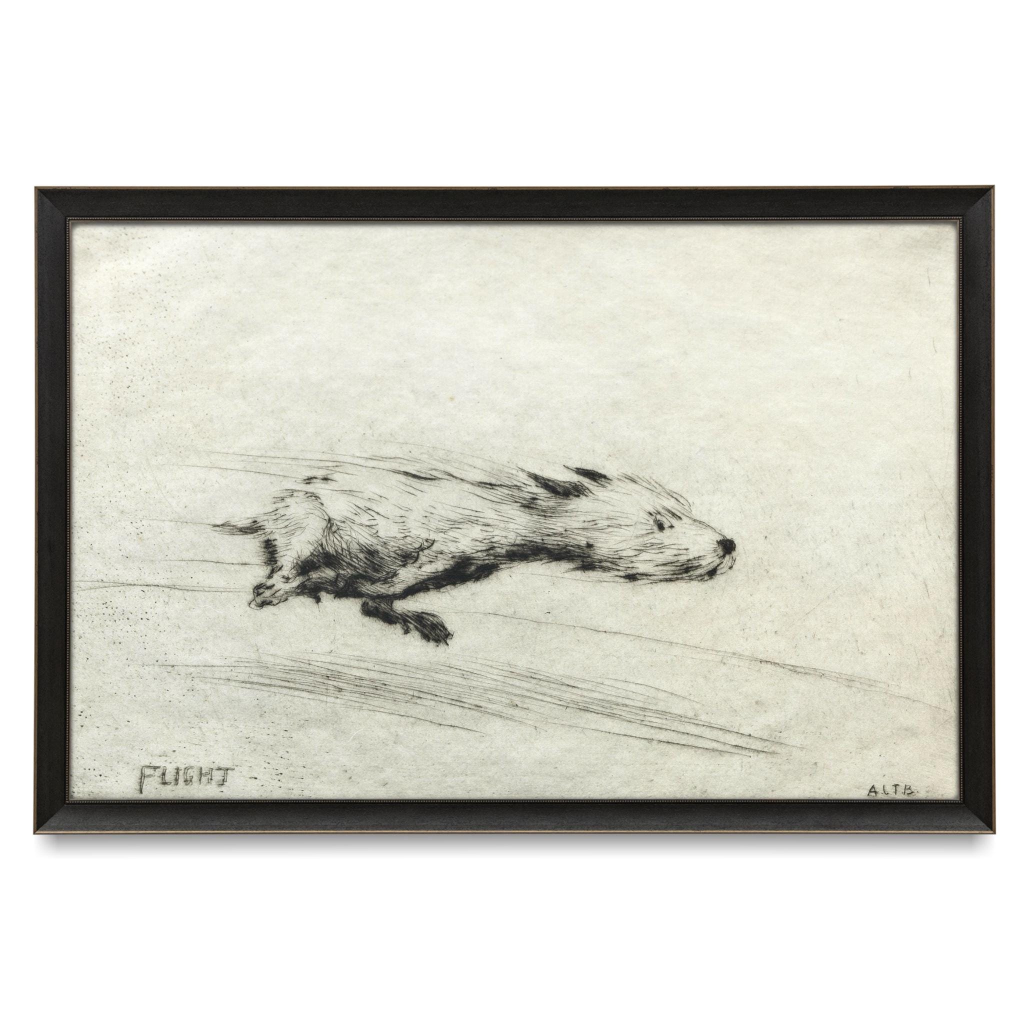 Chien avec zoomies, Reproduction illustration de chien vintage, petit chien qui court, noir et blanc, illustration de chien, chien mignon idiot Impression artistique