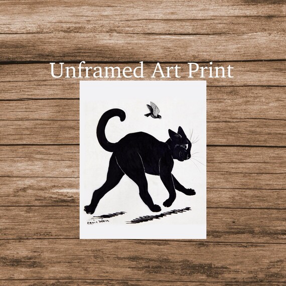 Strutting Tom Cat, Black Cat Art Print, Louis Wain, Reproduction
