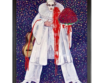 Un invitado bienvenido, Payaso francés Pierrot, Arte mural de payaso vintage de 8 x 10 pulgadas, Impresión artística de pintura de payaso antiguo, Decoración de payasos, Payaso espeluznante, Leo Rauth