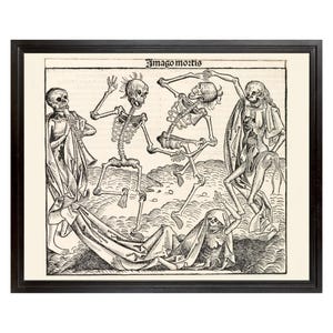 Medieval Skeleton Art, The Skeleton Dance, Michael Wolgemut, Early Renaissance Skeleton Art, Happy Skeletons, Plague Art, Black and White
