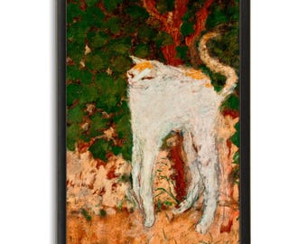 Le Chat Blanc, White Cat with Long Legs, Silly Cat Painting Art Print, Victorian Cat Art, French 19th Century Cat Painting, Pierre Bonnard