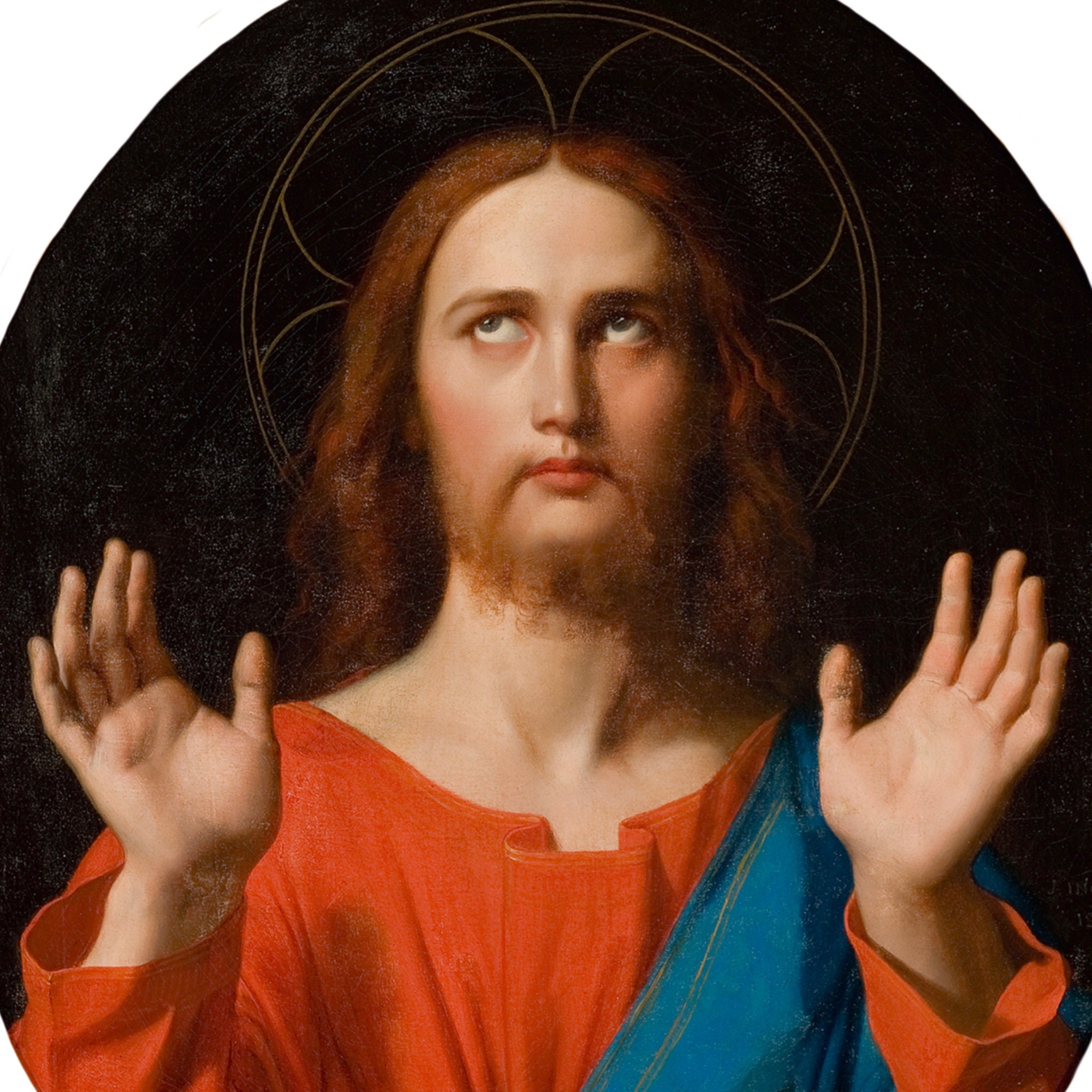 Funny Antique Jesus Painting, Jesus Rolling Eyes, Whatever, Silly Jesus Art, High Quality Art