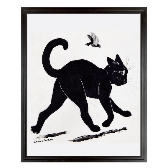 Strutting Tom Cat, Black Cat Art Print, Louis Wain, Reproduction