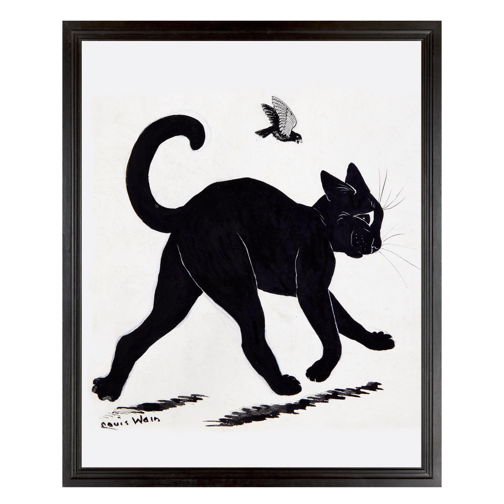 絵画 black cat Strutting Tom Cat, Black Cat Art Print, Louis Wain, Reproduction