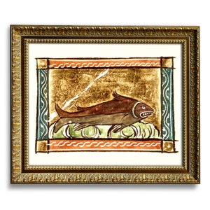 Weird Medieval Art, Fish Art Print, Medieval, 13th Century Art Print, Illustration, Jacob van Maerlant, Strange Animals Middle Ages Art,